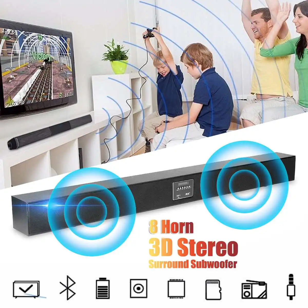 

A079 8 Horn TV Subwoofer Speaker Wireless Bluetooth Sound Bar Box Home Theater System Accessories
