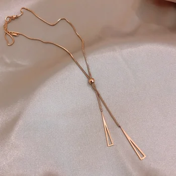 

DI-146 New Titanium steel colorless long women's necklace classic tassel Chain Korean Jewelry exquisite Neck chain for Girls