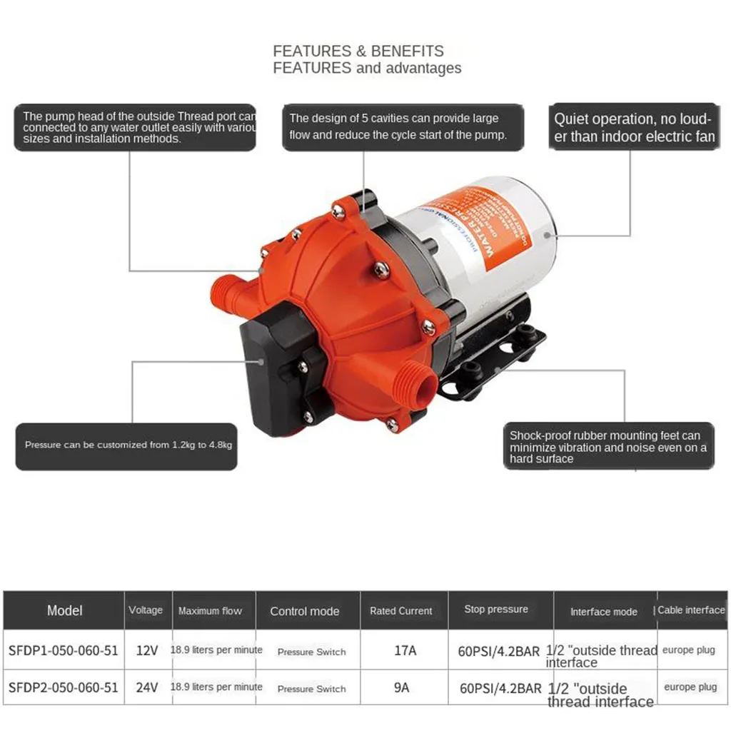 55-Series Diaphragm Water Pressure Pump for Caravan/RV/Boat/Marine Self-Priming