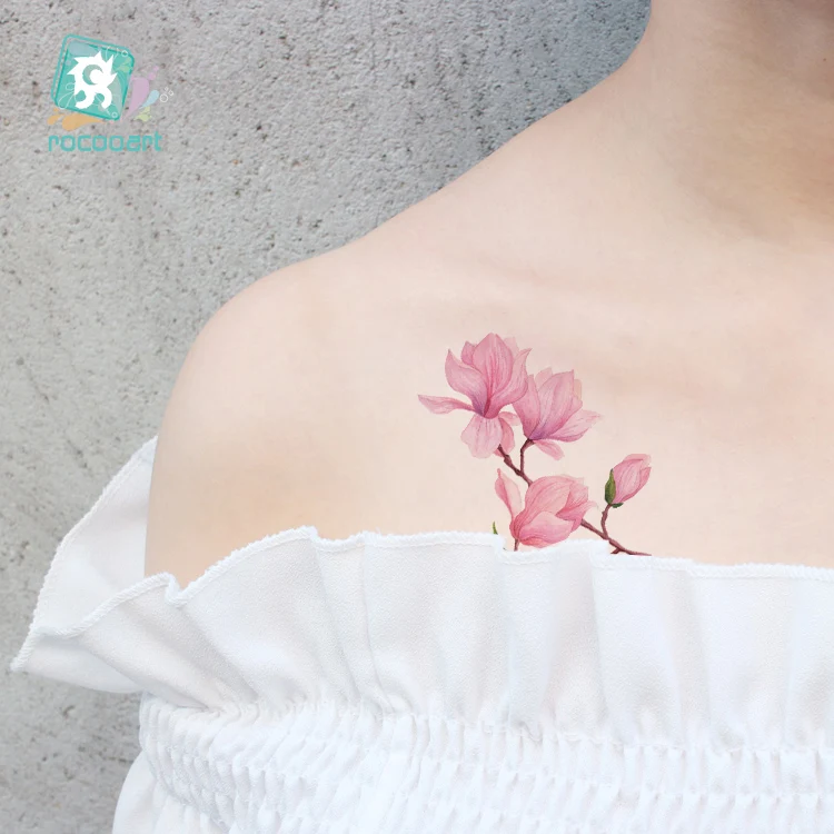 Rocooart 1 Sheets Flower Temporary Tattoo Sticker For Women Peach Blossom Designs Sexy Clavicle Arm Waterproof Fake Tattoos Euro Health Zone
