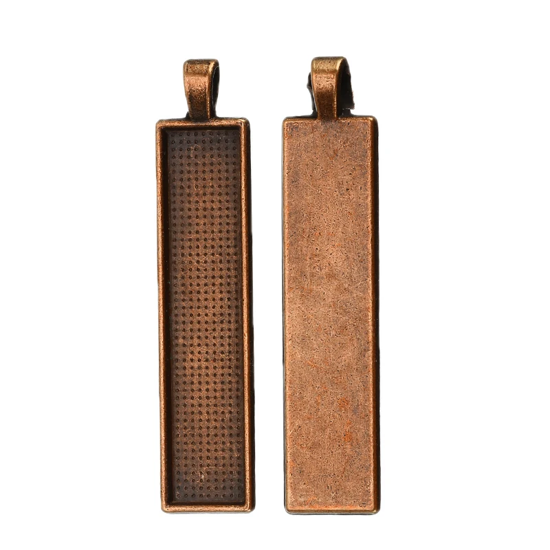 Red Copper 10 шт./компл. 10x50 мм Винтаж прямоугольник Подвеска Настройки кабошоны базовые ободок пустые подносы для DIY кулон ювелирные изделия аксессуары - Цвет: Red Copper