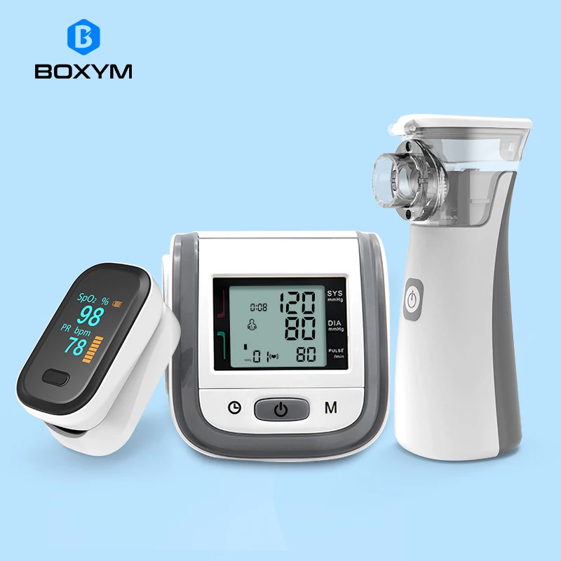 

BOXYM Fingertip Pulse Oximeter & Handheld Asthma Inhaler Nebulizer & LCD Wrist Blood Pressure Family Health Care Travel Packages