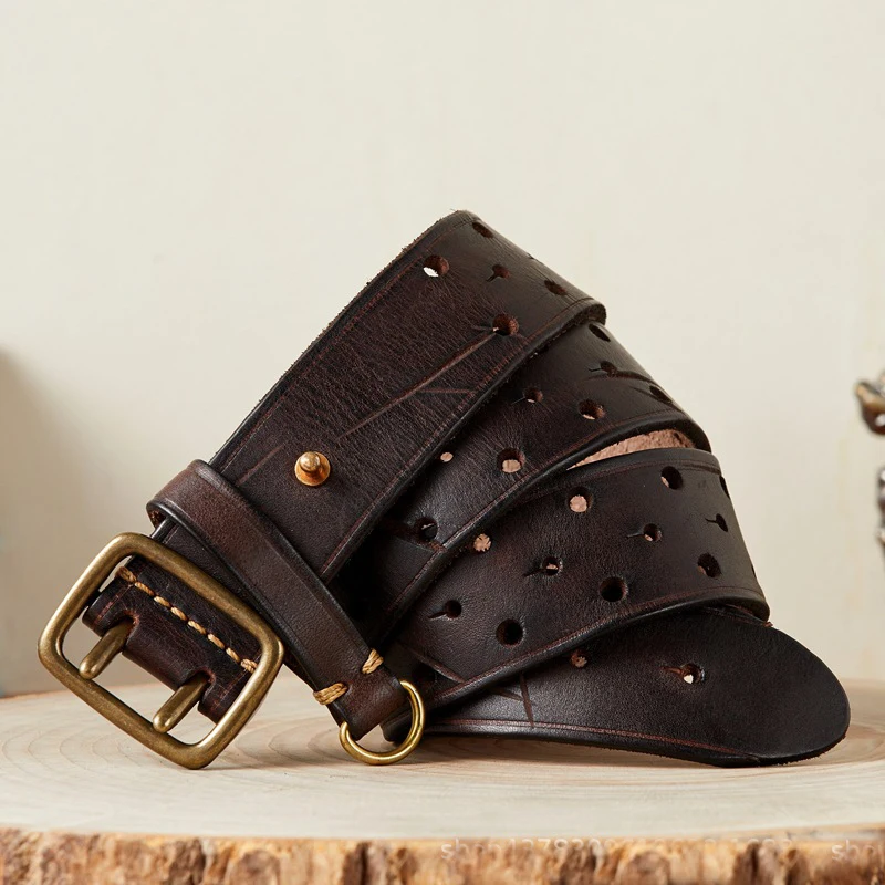 Luxury Thick Cowhid Genuine Leather Men Belt Double Buckle Belt for Jeans