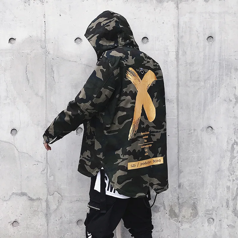 

Newest Mens Jacket High Street Spring Men Camouflage X Print Jackets Fashion Cotton Windbreaker Coat Male Hood Hip Hop Streetwea