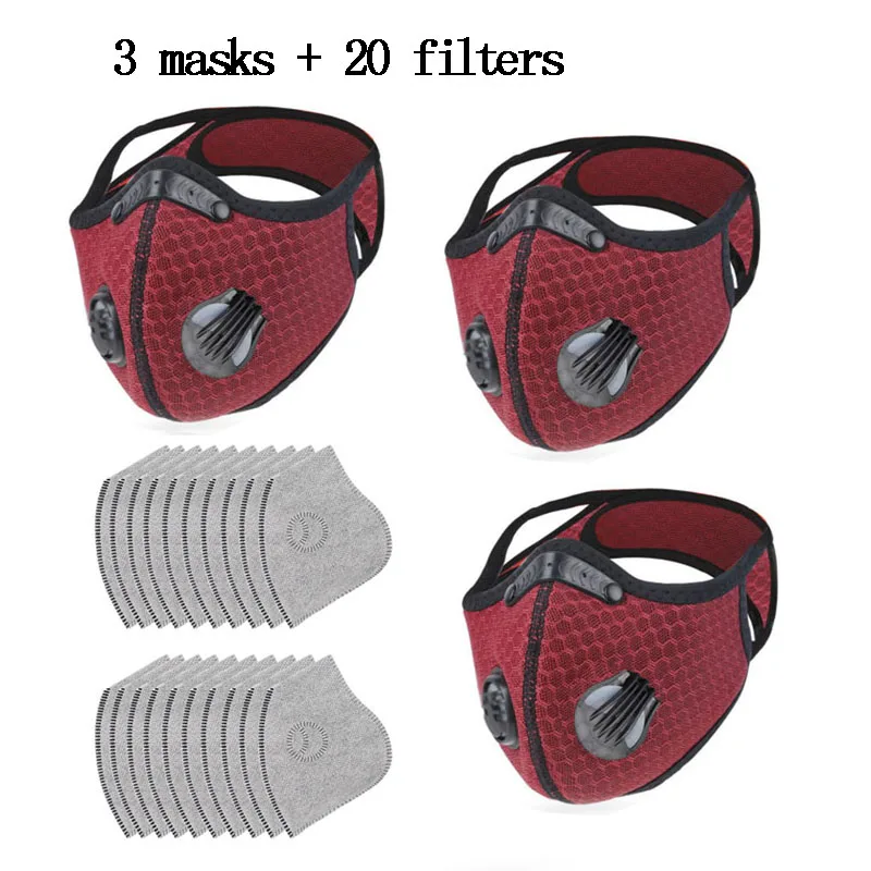 5 masks Cycling Face Mask with Filters PM 2.5 Anti-Pollution Unisex Mouth Washable Breathable Dustproof Activated Carbon | Спорт и