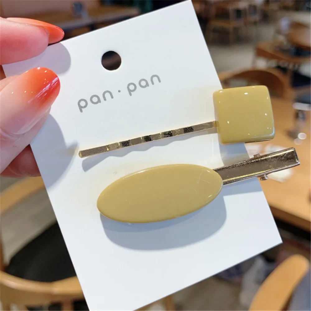 1 комплект Корея Винтаж Имитация шпильки с жемчугом сплошной цвет Смола женская заколка для волос Макарон Цвет Геометрические овальные аксессуары для волос