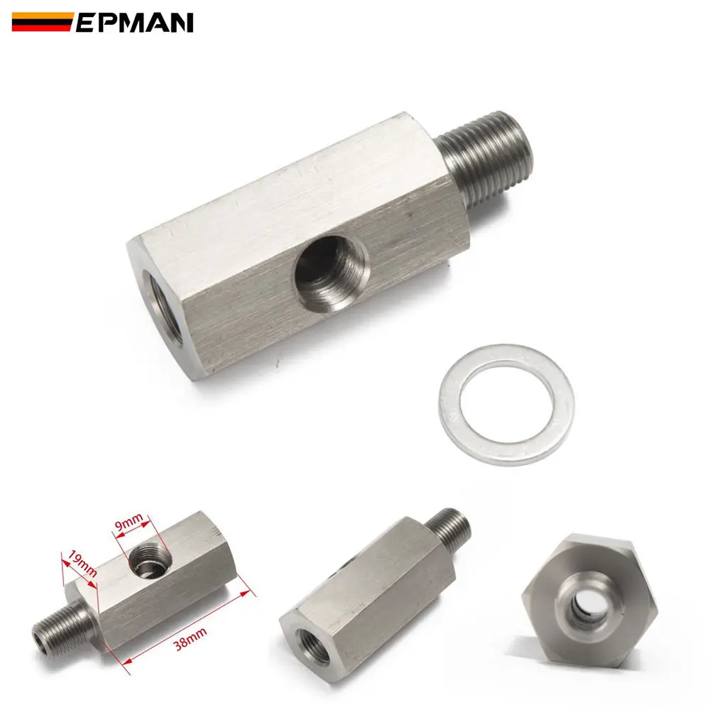 KIMISS 1//8 in acciaio inossidabile NPT sensore di pressione olio Tee a M10 10x1.0 adattatore maschio turbo linea di alimentazione indicatore argento