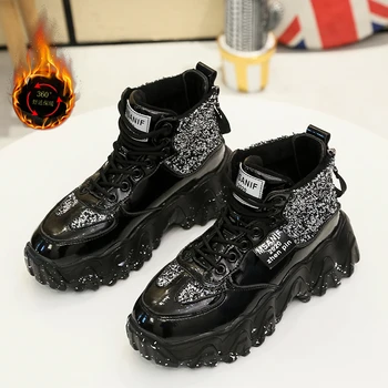 

Women Sneakers Keep Warm Winter Spring 2020 Fashion High Top Bling Vulcanized Shoes Platform Causal Women Shoes Sneakers