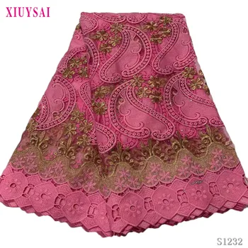 

High Quality African Lace Fabric 2020 Latest African Guipure cord Lace fabrics with stones Pink Nigerian Net tulle Lace Fabric