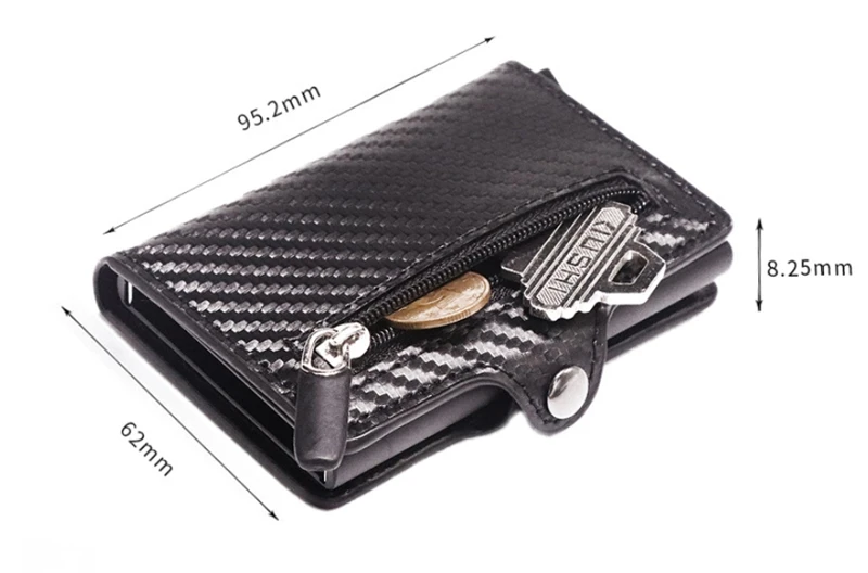 New RFID Blocking Slim Carbon Fiber Leather Wallet Metal Card Case Coin Pocket Purse Minimalist Aluminum Wallet ID Card Holders