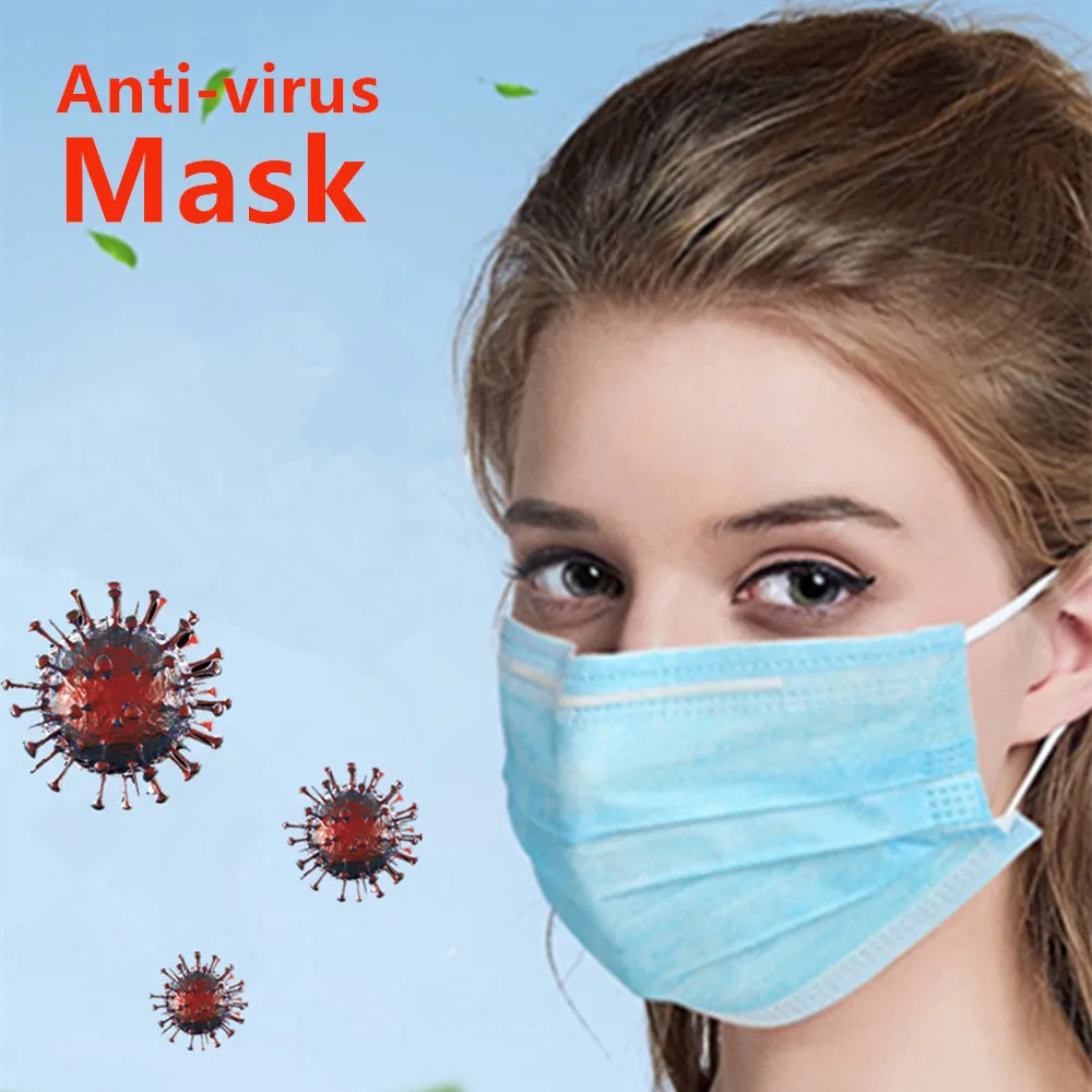 

50Pcs Antivirus 1 Disposable Mask Virus Nonwove 3 Layer Ply Filter Mouth Face Mask Dust Medical Meltblown Mouth Masks