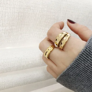 

Amaiyllis 18K Gold Concave Irregular Ring Hollow Simple Open Rings For Women Mother Party Birthday Jewelry Gift
