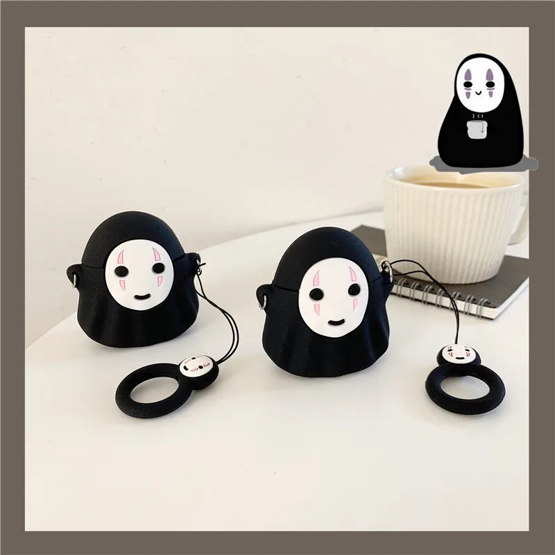 

3D Cartoon Ghost No-Face Man Earpod Case For Apple Airpods 1 2 Silicone Wireless Bluetooth Earphone Cases with Finger Ring Strap