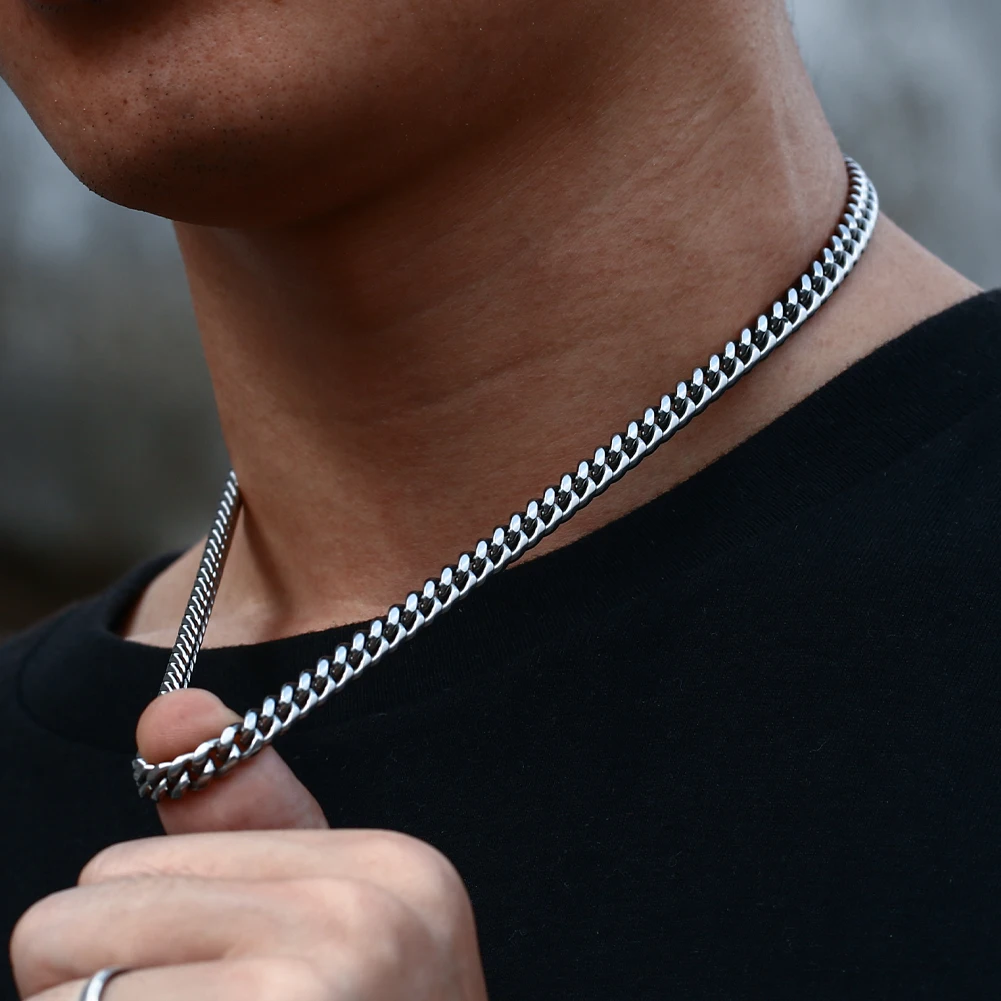 Longitud 60cm Andifany Cadena de joyeria de Hombres y Mujeres Anchura 3mm Collar de Acero Inoxidable Plata 