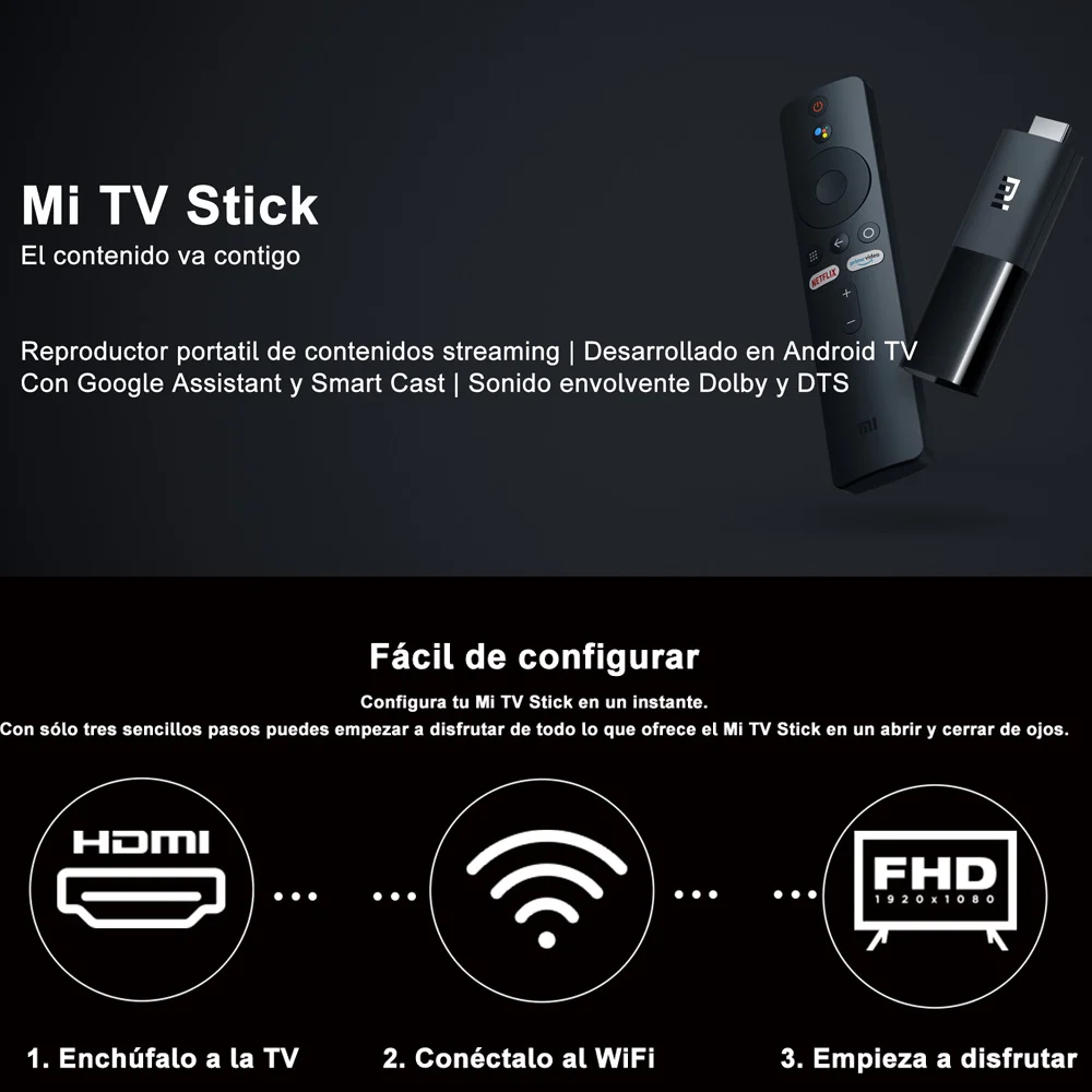 Reproductor multimedia  Xiaomi Mi TV Stick, 1080P, 1GB RAM, 8GB