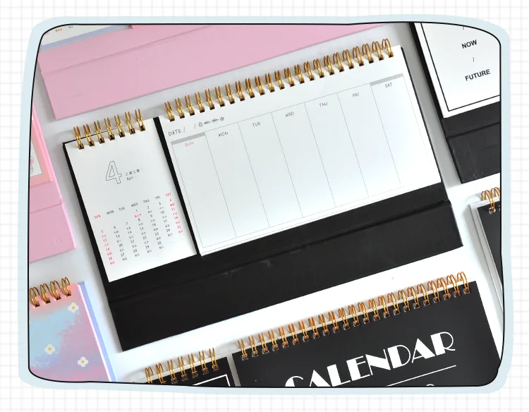 Simple Black and White Series Desk Calendar DIY Note Memo Coil Calendars.09-.12 Daily Schedule Planner