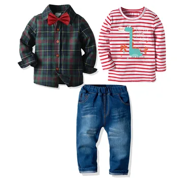 

Kids Spring Clothing Sets Boys Gentleman Plaid t-shirt+jeans Suit Children Clothing Set Baby Opening Ceremony Party Custumes
