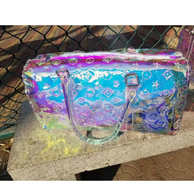 Bolsa de viaje transparente para mujer, bolsa de equipaje holográfica de PVC 2020, bolsa de equipaje de verano de gran capacidad, bolsos de compras para mujer