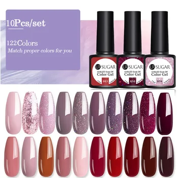 

UR SUGAR 6/8/10Pcs/lot UV Gel Nail Polish Set Nail Color UV LED Nail Gel Varnish Semi Permanent Soak Off Glitter UV Gel Varnish