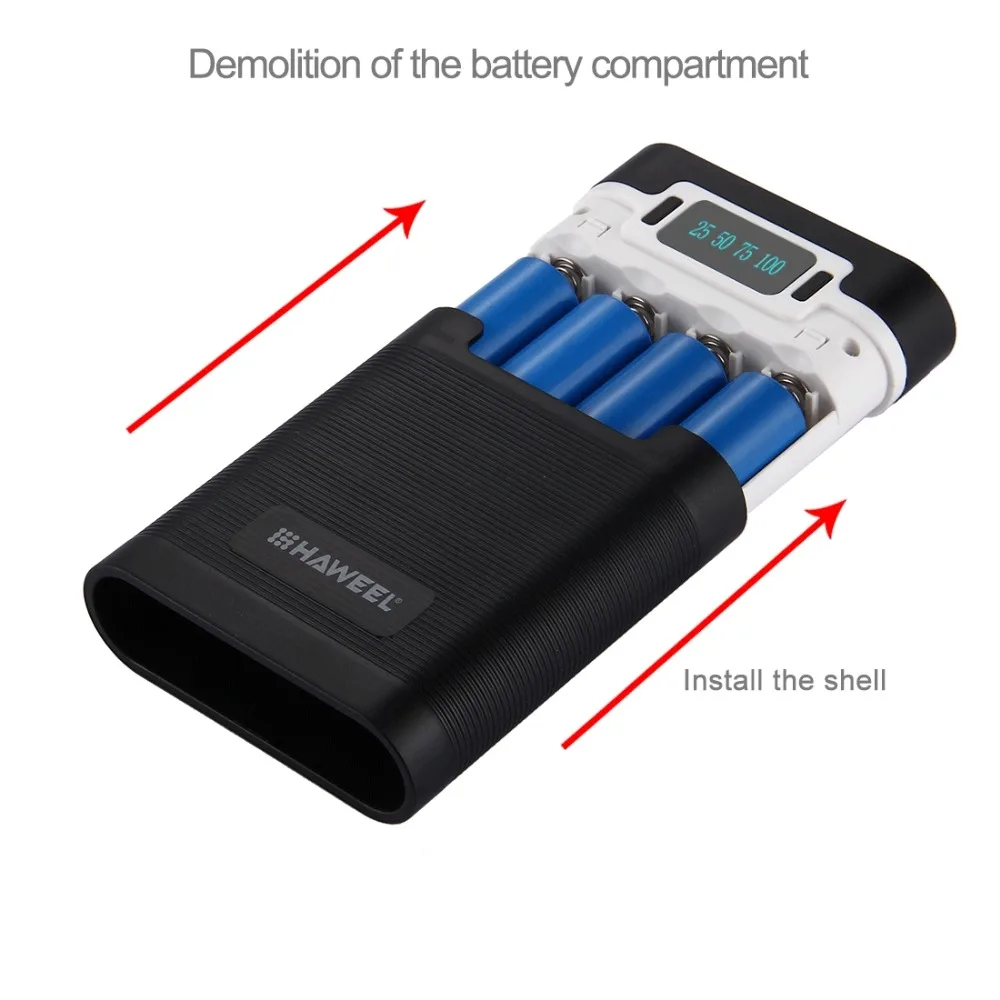 HAWEEL DIY Мощность банка коробки 4x18650 Батарея 10000 мА/ч, корпус с 2xusb Выход& Дисплей для iPhone, смартфон без Батарея 5V