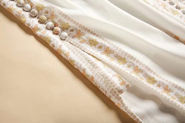 AELESEEN подиумная Цветочная серия ретро трапециевидные платья женские роскошные пуговицы украшение цветочный принт элегантное сказочное Белое платье миди
