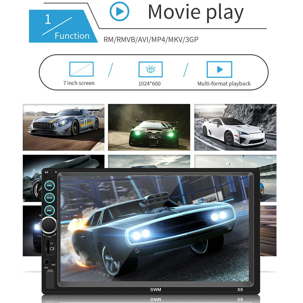 

X6 7in 2Din Car MP5 Player HD Stereo 12V FM Radio Screen MP3 AUX USB2.0 Handfree 2.0#