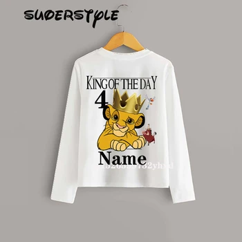 

1-9 Years Old Lion King Customized Name Happy Birthday Long Sleeve White boys T-shirt kids spring blouse autumn clothes,dLKP362
