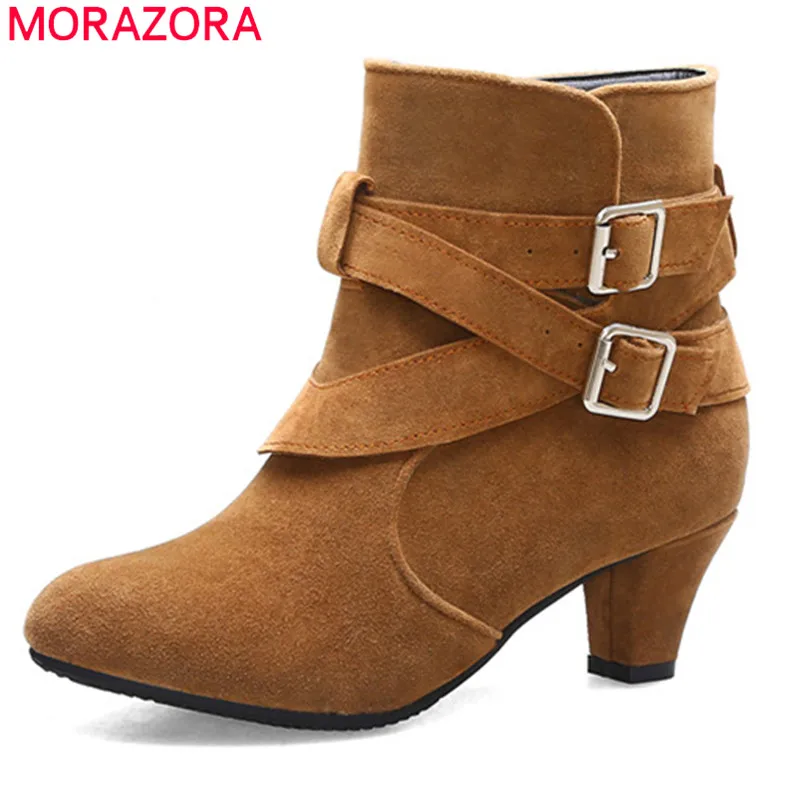 

MORAZORA 2020 new arrival women ankle boots pointed toe buckle autumn winter booties simple vintage high heels shoes woman