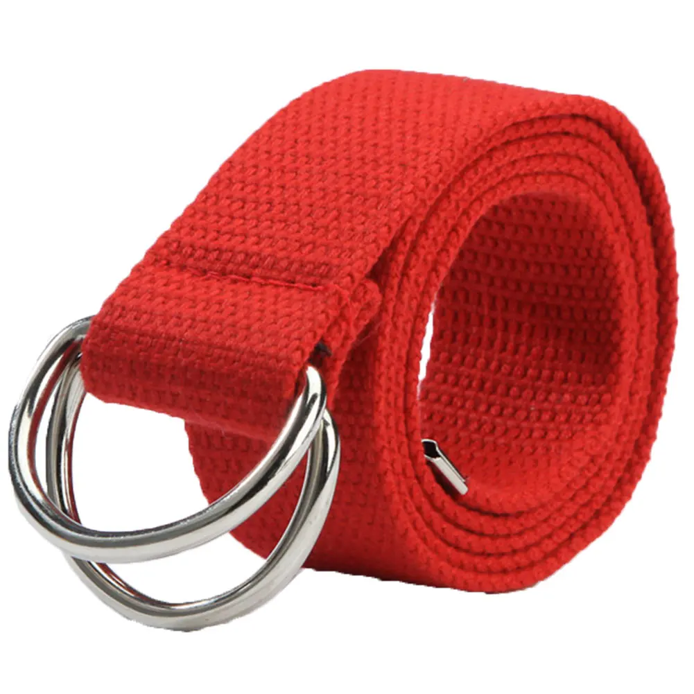 Модный повседневный мужской женский спортивный тканевый ремень с двойным кольцом и пряжкой - Цвет: Красный