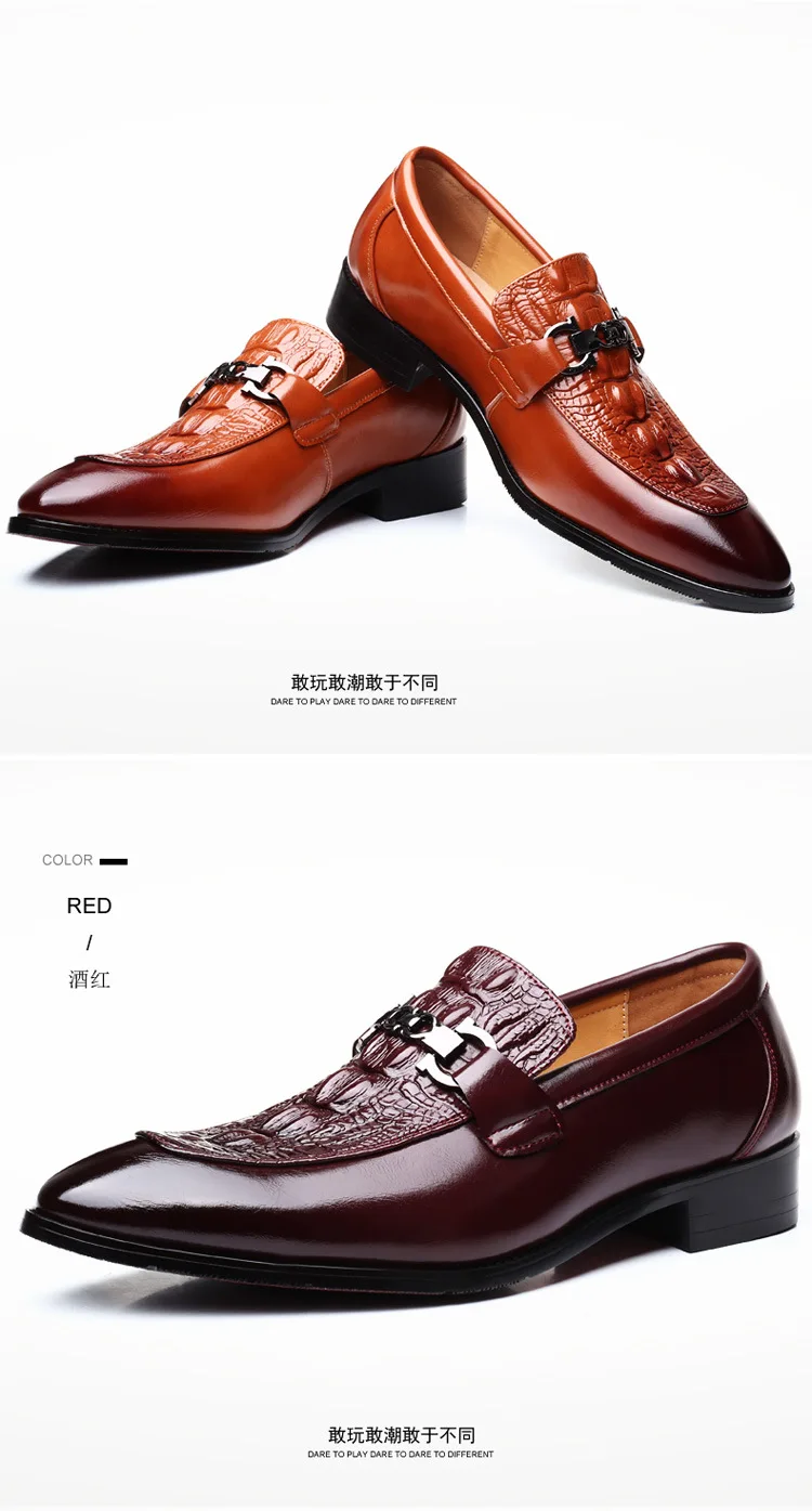 Men Leather Dress Shoes British Style Pointed Toe Slip on Loafers Party Wedding Business Luxury Male Casual Shoes Plus Size
