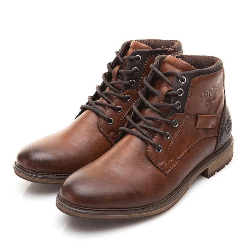 Botas cuero para Hombre, botines de estilo Vintage, calzado cordones, zapatos informales de moda, primavera y otoño|Botas básicas| - AliExpress