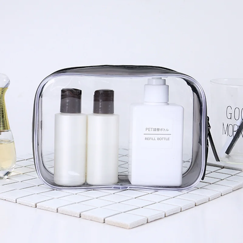 

PVC Clear Transparent Zipper Square Cosmetic Pouch With Triming Around 17*12*6 cm
