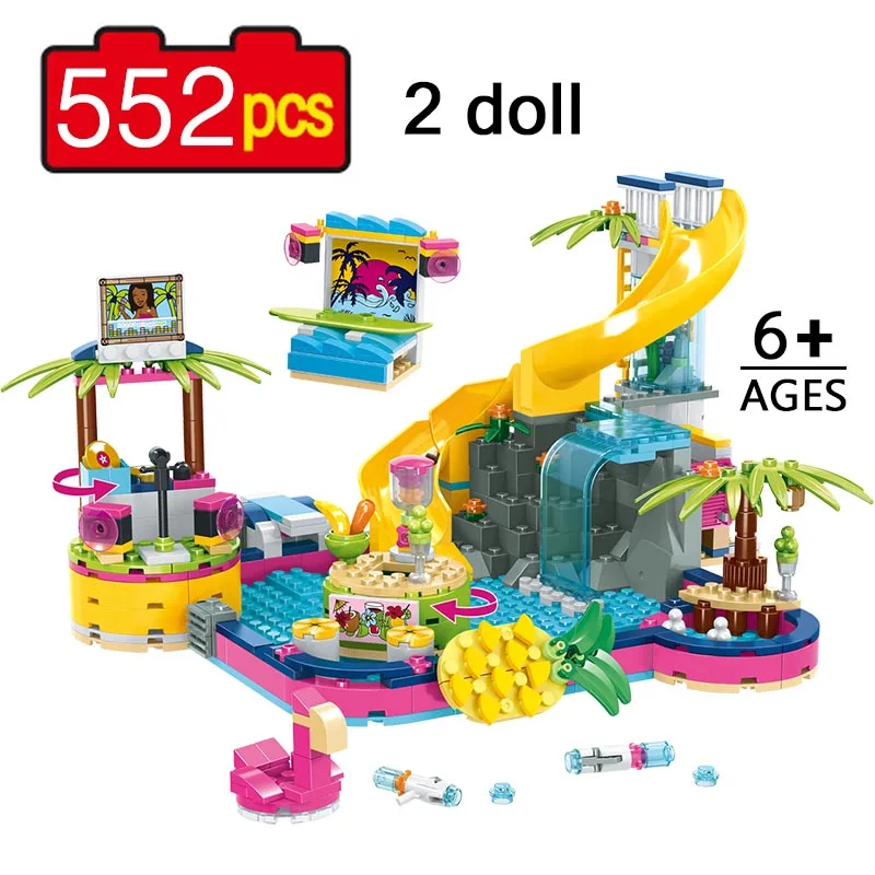 Новинка 552 шт. летние блоки для девочек друзей бассейна совместимы с рисунками