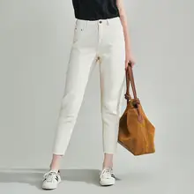 Весенние хлопковые Прямые повседневные джинсы с высокой талией, женские бежевые брюки от harlan K4962