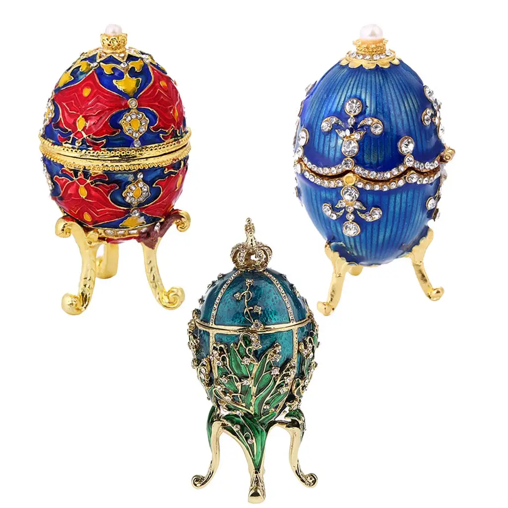 3 Pieces Luxury Faberge Easter Eggs Russian Royal Case Leg Jewellery Box Holder