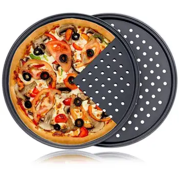 

Pizza non-stick baking tray Baking Pan Carbon steel Design with Base Heat-resistant Punching utensils Baking Hole