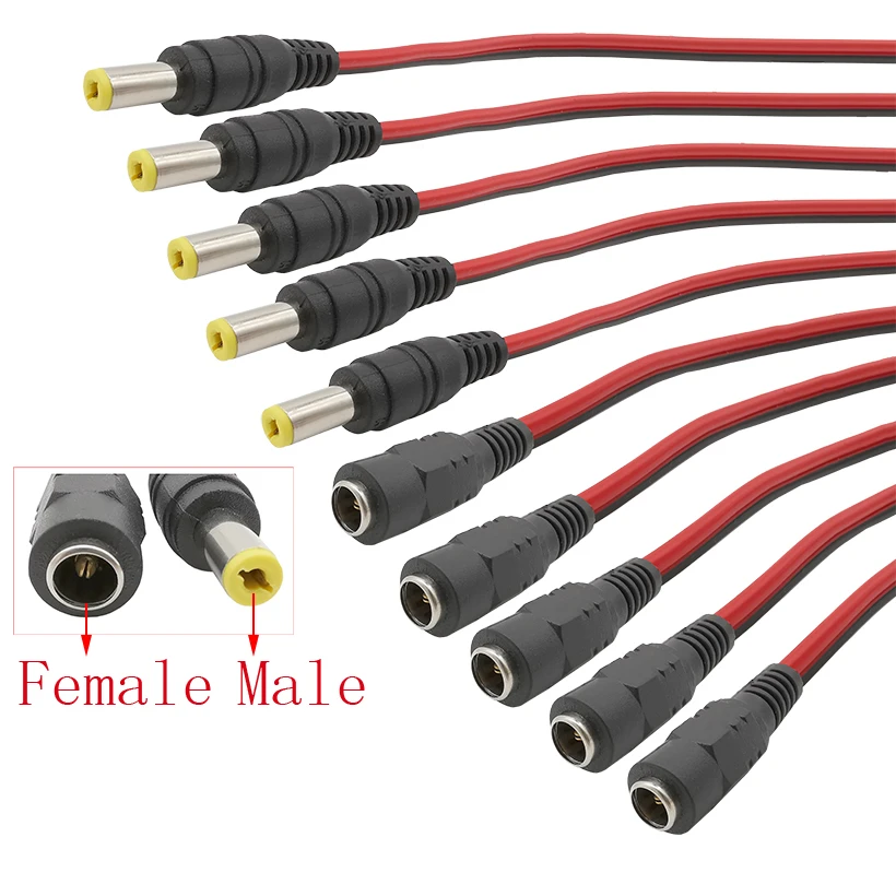 Lots 10Pcs 5.5x2.1mm Male+Female DC Power Socket Jack Plug Connector Cable 12V