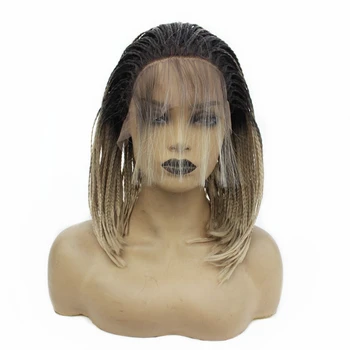

Dark Roots Ombre Blonde Synthetic Braided Lace Front Wigs For Women Heat Resistant Fiber Hair Short Premium Braid Wig Baby Hair