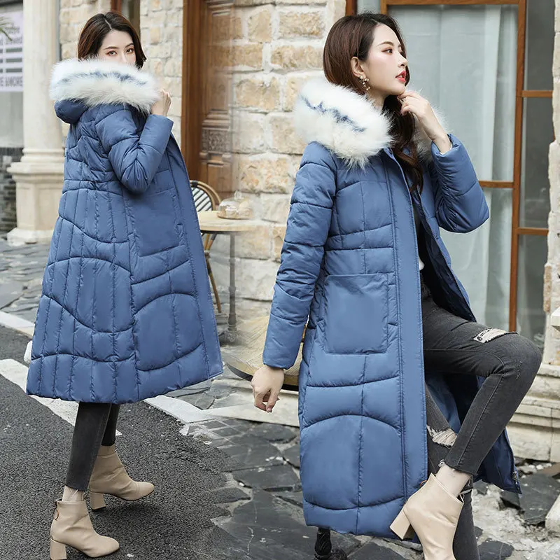 

2019 Winter New Style Europe And America WOMEN'S Dress Long over-the-Knee Cotton Coat Women's Thick Large Fur Collar down Feathe