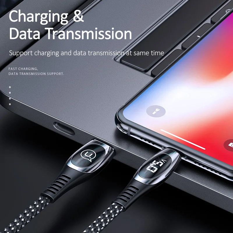 USAMS 2 м кабель для iphone X XS Max XR 8 7 6 6s plus SE 5S светодиодный дисплей 2A Быстрая зарядка