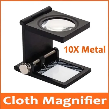 

10X 28mm Lens Glass Foldable Metal Cloth Magnifier Loupe Stand Cloth Measurement Magnifying Glass with Reading Scale 1mm