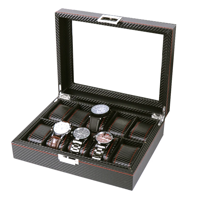 

10 Grids Wristwatch Box Holder Pu Leather Watch Box Watches Display Case Rectangle Jewelry Storage Boxes