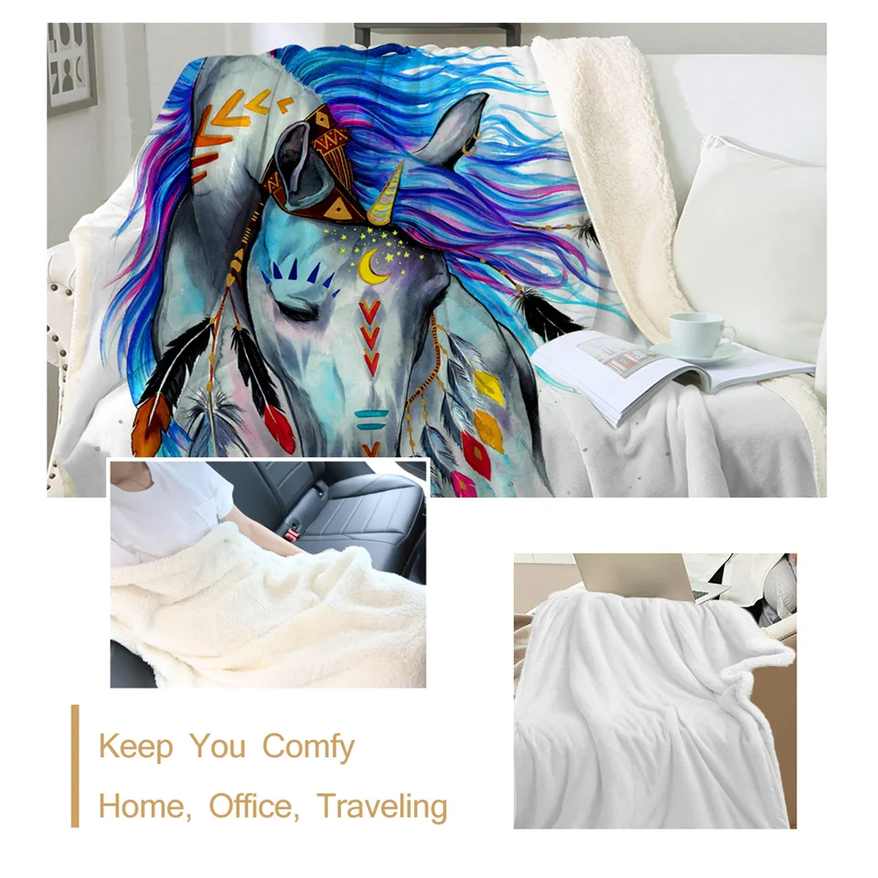 Billig Pferd durch Pixie Kalte Kunst Mikrofaser Decke für Bett Tribal Horse Decke Bunte Tier Bettwäsche Aquarell Boho Dünne Bettdecke