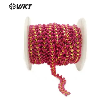 

WT-RBC112 natural resin brass with gold Chain red color 6mm "V" Beads long Chain fashion Handmade Jewelry Making