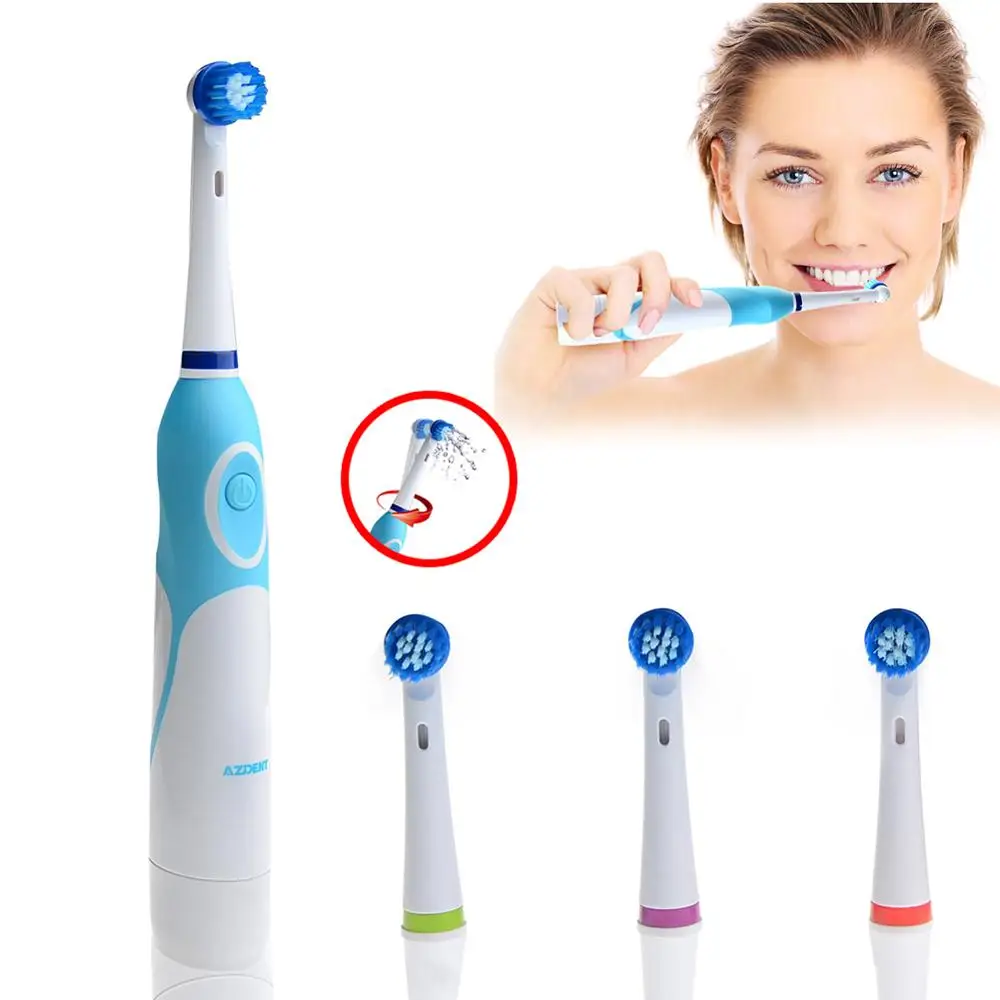 

AZDENT Rotating Electric Toothbrush Operated Battery with 4 Brush Heads Oral HygieneTeeth Whitening No Rechargeable Tooth Brush