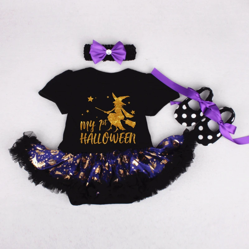 Baby Girl Fall Clothes Fashion Kids Baby Girls Halloween Letter Romper Tulle Skirts HairBand Leg Warmer Outfits Newborn Set