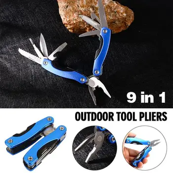 

Folding Wrench Durable Sturdy Stainless Steel Blue 9-In-1 Wire Stripper Bottle Opener Saw Camp Nail File Folding Pliers Travel