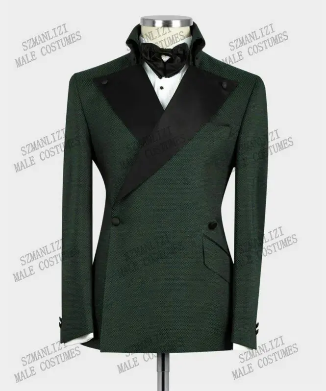 Latest Coat Pant Designs 2021 Slim Fit Dark Green Smoking Jacket Party Tuxedo Male Dress Double Breasted Wedding Groom Men Suits | Мужская