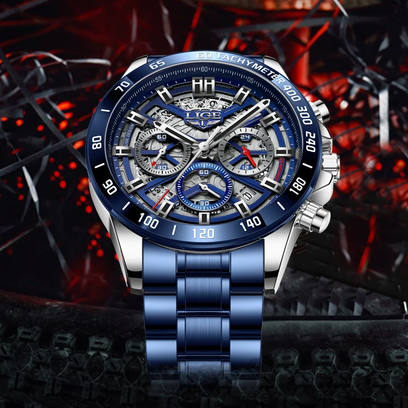 LIGE 2022 New Men Watch Top Brand Luxury Hollow Watch Men Waterproof Sport  Quartz Chronograph Wrist Watch Man Relogio Masculino