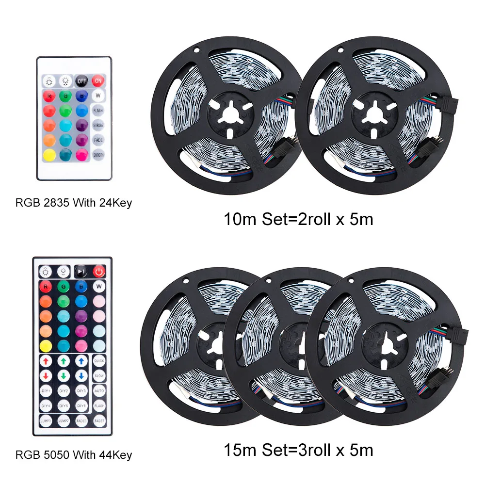 Светодиодный светильник RGB 5050 SMD 2835 гибкая лента fita светодиодный светильник RGB 5 м 10 м 15 М лента диод DC 12 В+ пульт дистанционного управления+ адаптер